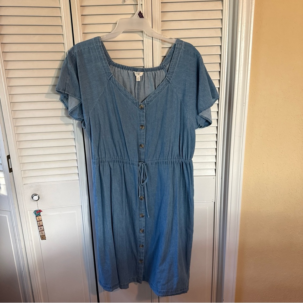 Blue Denim Button-Down Dress Terra & Sky 1X with pockets NWT